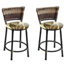 Kit 2 Banquetas Baixa Preta Junco Capuccino com Assento Floral Marrom Fortmix