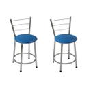 Kit 2 Banquetas Baixas Cromada com Encosto Assento Azul
