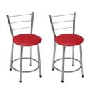 Kit 2 Banquetas Baixas Cromada com Encosto Assento Vermelho