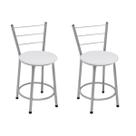 Kit 2 Banquetas Baixas Prata com Encosto Assento Branco
