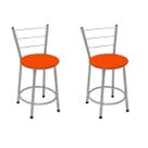 Kit 2 Banquetas Baixas Prata com Encosto Assento Laranja