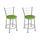 Kit 2 Banquetas Baixas Prata com Encosto Assento Verde