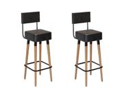 Kit 2 Banquetas Banco Alto Barcelona Couro Preto Bar Cozinha Pés Madeira Ms Decor
