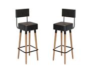 Kit 2 Banquetas Banco Alto Barcelona Couro Preto Bar Cozinha Pés Madeira Mz Decor
