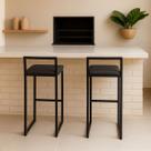 Kit 2 Banquetas Bar Alta Quadrada modelo Pub com encosto preta assento preto Kit 2 Banquetas Bar Alta Quadrada modelo Pub com encosto preta assento preto