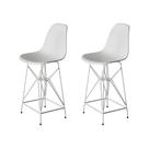 Kit 2 Banquetas Bistrô Alta Eames Branca Base Ferro Branco