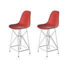 Kit 2 Banquetas Bistrô Alta Eames Vermelha Base Ferro Branco - Cor: Vermelho