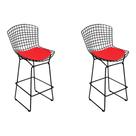 Kit 2 Banquetas Bistrô Bertoia Preta D70 com Assento Vermelho