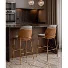 Kit 2 Banquetas com Encosto Estofado e Base em Aço Carbono Champanhe Cristal Exclusiva