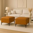 Kit 2 Banquetas Decorativas Puf Dallas Com Pés de Ferro em sintético Camel Bela Manu Decor