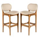 Kit 2 Banquetas em Madeira Decor Estofada Linho Bege M58 RMI