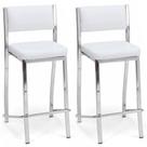 Kit 2 Banquetas Empilhável Cromada Alta Assento E Encosto Estofado Cor Branco - Cromada - Branco