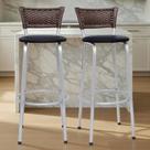 Kit 2 Banquetas Industrial Estrutura Prata Bancada Balcão Ilha Cozinha Americana Encosto Junco Argila 70cm Itagold