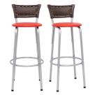 Kit 2 Banquetas Industrial Estrutura Prata Bancada Balcão Ilha Cozinha Americana Encosto Junco Argila 70cm Itagold