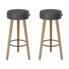 Kit 2 Banquetas Londres material sintético Preto e Madeira Maciça Kit 2 Banquetas Londres material sintético Preto e Madeira Maciça