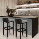Kit 2 Banquetas Luxo Alta Onix - Base Em Madeira Maciça - Estofado Em Linho Com Composê No material sintético