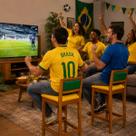 Kit 2 Banquetas Madeira Copa do Mundo Brasil Assento Estofados Hellen Cor:Mel e Sintetico Assento Amarelo Kit 2 Banquetas Madeira Copa do Mundo Brasil Assento Estofados Hellen Cor:Mel e Sintetico Assento Amarelo