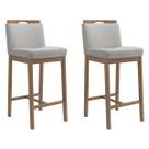 Kit 2 Banquetas Madeira Nogueira Maciça tecido Cinza Modelo Ester Altura 70cm
