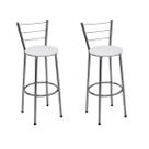 Kit 2 Banquetas Média Cromada Com Encosto Assento Branco