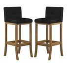 Kit 2 Banquetas Média Encosto Estofado 38x90Cm Ilha Espanha Madeira Maciça Amêndoa Suede Preto CCS