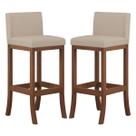Kit 2 Banquetas Média Estofada para Bancada Gourmet 38x90Cm Espanha Madeira Castanho Suede CCS
