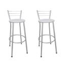 Kit 2 Banquetas Médias Prata com Encosto Assento Branco