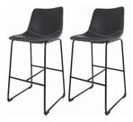 Kit 2 Banquetas Munich Estofadas Pretas com Encosto 74cm Base Metálica