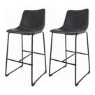 Kit 2 Banquetas Munich Estofadas Pretas Com Encosto 74cm Base Metálica