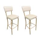 Kit 2 Banquetas Olivia Altura 65cm para Bar e Cozinha Dourado Fosco com Assento Confortável cor Off White Encosto Estofado