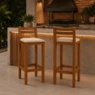 Kit 2 Banquetas para Balcao de Cozinha Alta Pés Madeira Maciça