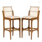Kit 2 Banquetas para Cozinha Americana Lisboa Encosto Rattan Madeira Imbuia Linho Bege M58 RMI