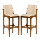 Kit 2 Banquetas para Cozinha Americana Lisboa Madeira Imbuia Linho Bege M58 RMI
