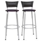 Kit 2 Banquetas Prata Alta Para Balcão Gourmet Bar Junco Preto Itagold