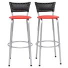 Kit 2 Banquetas Prata Alta Para Balcão Gourmet Bar Junco Preto Itagold