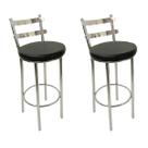 Kit 2 Banquetas Rafaela - Redonda Alta para Bar e Cozinha Cromada com Assento Confortável cor Preto