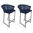 Kit 2 Banquetas Reis Em Corda Náutica E Base Em Alumínio Cinza Para área Gourmet Azul Marinho Azul