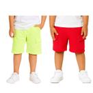 Kit 2 Bermudas Infantil Moletinho Bolsos Amarelo E Vermelho