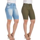 Kit 2 Bermudas Jeans HNO Jeans Ciclista com Elastano Azul e Verde Musgo Kit 2 Bermudas Jeans HNO Jeans Ciclista com Elastano Azul e Verde Musgo