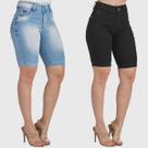 Kit 2 Bermudas Jeans HNO Jeans Ciclista com Elastano Azul Stone-Preto