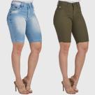 Kit 2 Bermudas Jeans HNO Jeans Ciclista com Elastano Azul-Verde Musgo Kit 2 Bermudas Jeans HNO Jeans Ciclista com Elastano Azul-Verde Musgo