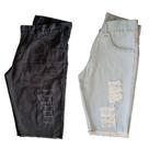 Kit 2 Bermudas Jeans Masculina Skynni Slim Rasgado Destroyed
