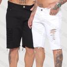 Kit 2 bermudas jeans modelo slim destroyed nas cores preto/branco Kit 2 bermudas jeans modelo slim destroyed nas cores preto/branco