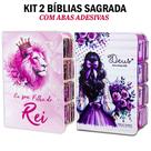 Kit 2 Bíblia Sagrada Evangélica Com Índice Abas Adesivas - Filha do rei e Menina Lilás C/ Harpa