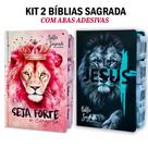 Kit 2 Bíblia Sagrada Evangélica Com Índice Abas Adesivas - Seja Forte E Corajosa e Leao judá C/ Harpa