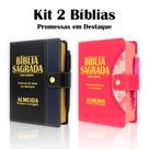 Kit 2 Bíblias Letra Grande Botão - Pink e Preto/Azul e Harpa