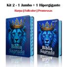 KIT 2 BIBLIAS Masculinas Letra Jumbo e Hipergigante c/ harpa e índice - Leão Azul Real