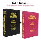 Kit 2 Bíblias Sagrada Letra Gigante C/ Harpa - Luxo - Preta e Pink