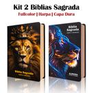 Kit 2 Biblias Sagrada Letra Gigante Luxo Popular - Leão Fortune e Leão Raio Azul - Harpa - RC
