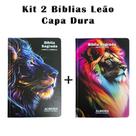 Kit 2 Biblias Sagrada Letra Gigante Luxo Popular - Leão Raio Azul e Leão Perfil Neon Com Harpa - RC