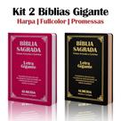 Kit 2 Biblias Sagrada Letra Gigante Luxo Popular - Preta e Pink - Com Harpa - RC Kit 2 Biblias Sagrada Letra Gigante Luxo Popular - Preta e Pink - Com Harpa - RC